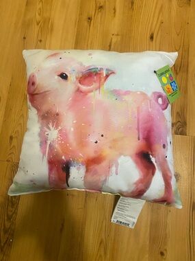 Pink Watercolor Pig Accent Pillow by